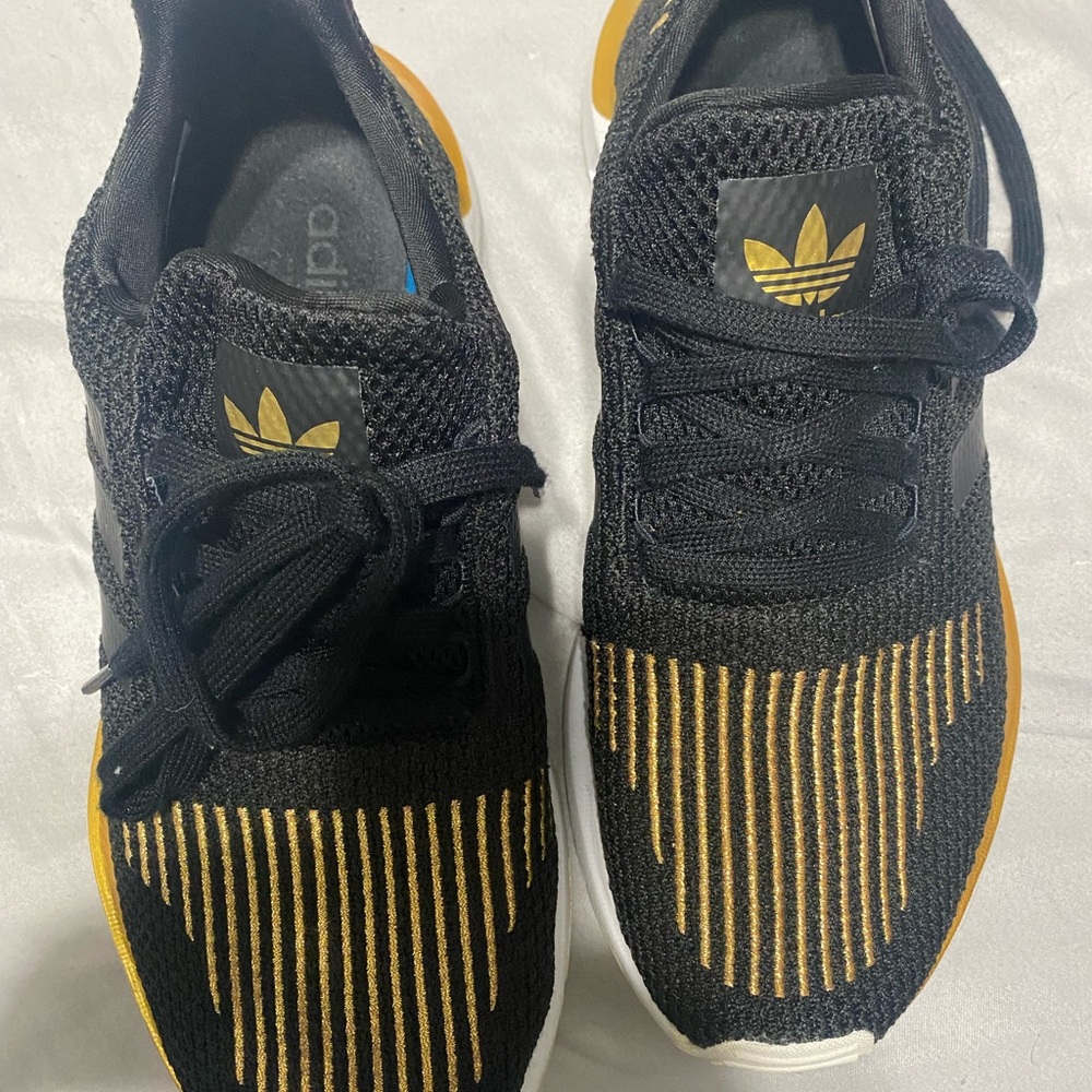 Adidas Black Mesh Sneakers with Gold Details
